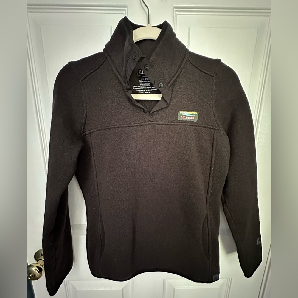 L.L. Bean Black Pullover with Button Collar